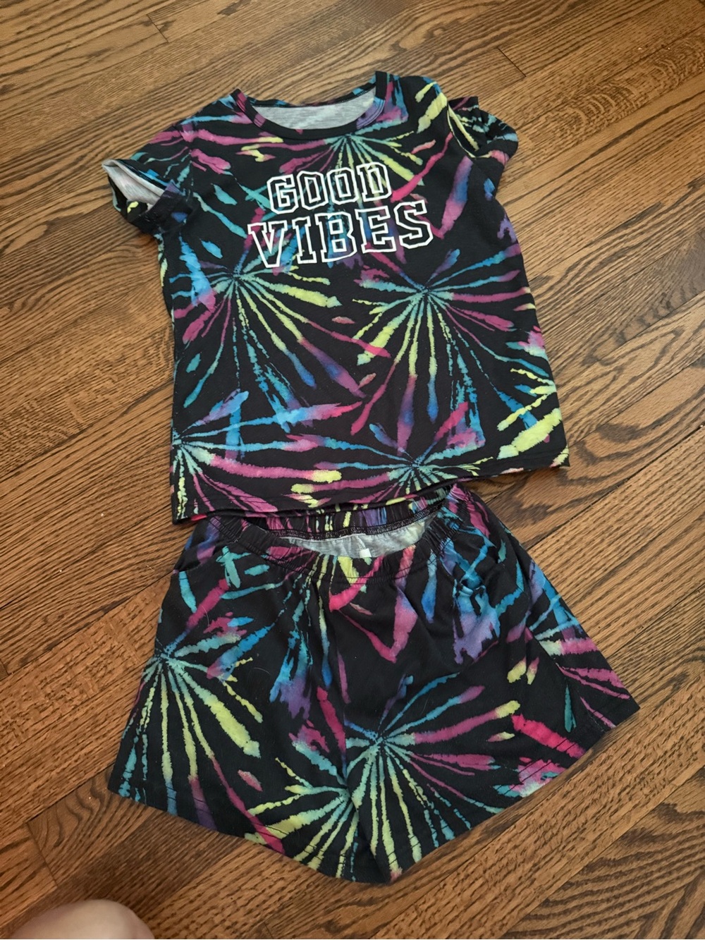 Good Vibes Tie-Dye Kids Pajama Set - Black with Multicolor Burst